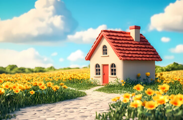 A Charming Little House in a Field of Flowers