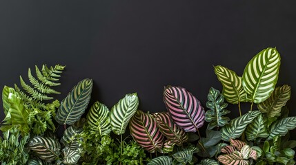 Vibrant Tropical Leaves Border Dark Background