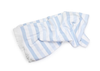 Striped beach towel isolated on white, top view
