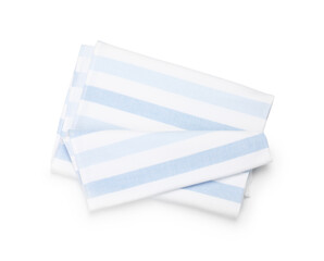 Striped beach towel isolated on white, top view