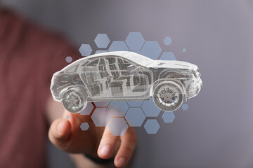 Futuristic transparent car design.  Auto tech innovation concept.