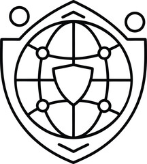 Global Network Protected by Cyber Security System Cyber security vector Line art illustration