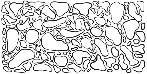 Minimalist abstract background with outline shapes of stones against white. Doodle style stone pattern good for interior design
