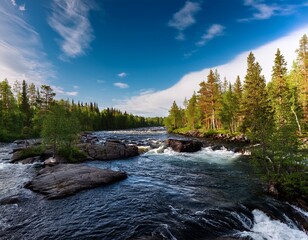 view of the rapids and forest akasmylly muonio finland