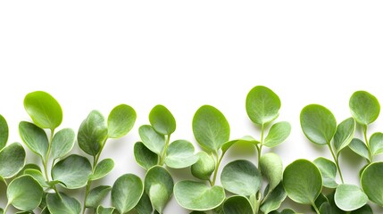 Vibrant Green Leaves Border White Background Botanical Flatlay