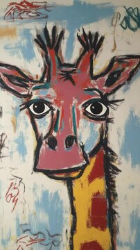 Colorful giraffe artwork featuring vibrant patterns and expressive features created by an unknown artist