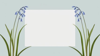 Elegant Bluebell Floral Frame with Copy Space on Light Blue Background, Ideal for Springtime Greetings