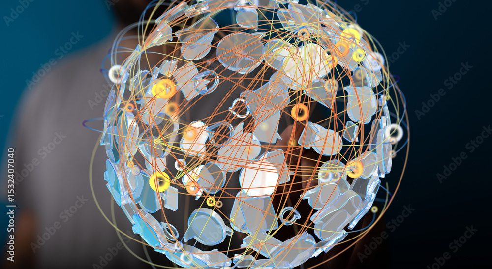 Poster Abstract image of a data sphere representing global connections and networks.