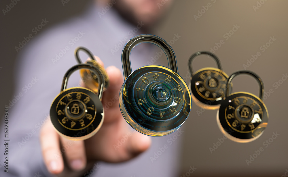 Poster high-quality image of combination locks, symbolizing data protection and online security.