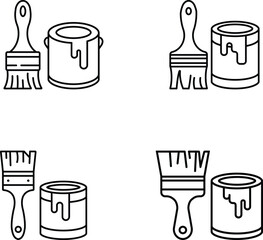 Minimalist Line Art of Paintbrush and Paint Can Pairs in Grid Layout