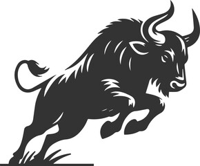 Big animal black bull vector silhouette isolated