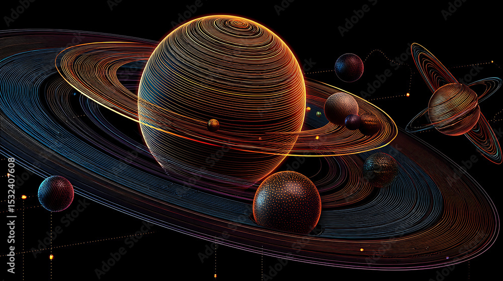 Poster led neon color planet 3d rendering