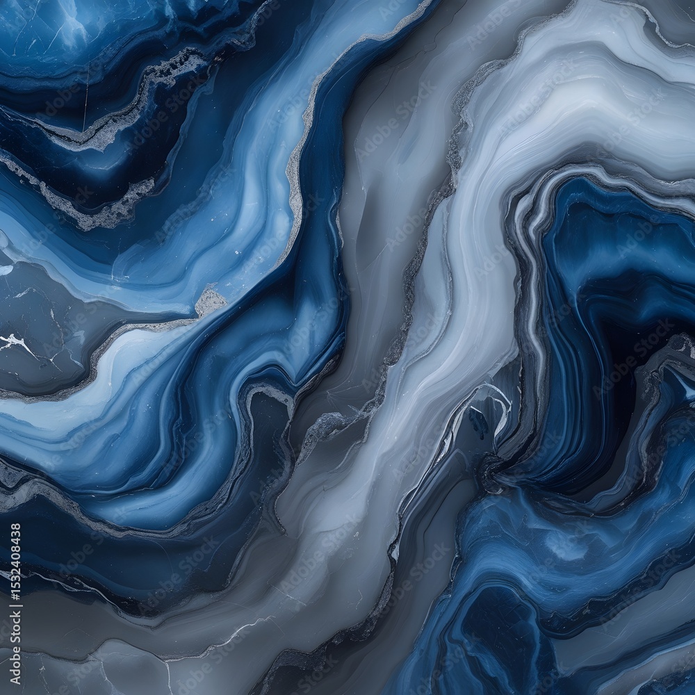 Poster the scene features a luxurious marble texture with rich blues and greys, evoking opulence and sophis