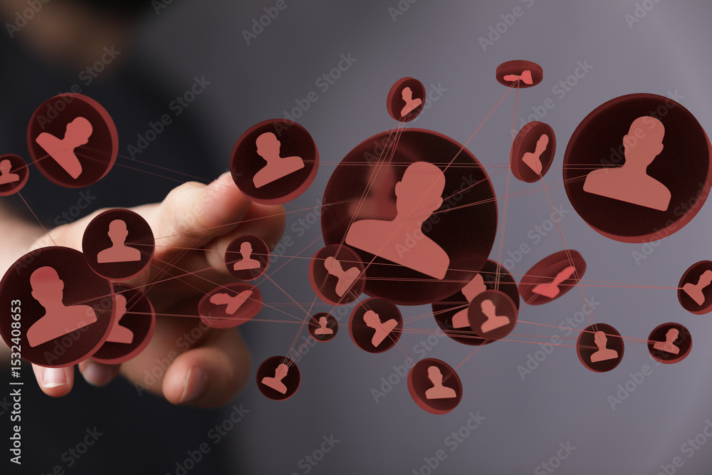 Poster visual representation of online networking, social media connections, and digital business collabora