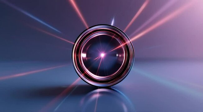 A constantly shifting 3D metallic orb emitting light beams and bending light around it, altering its surface