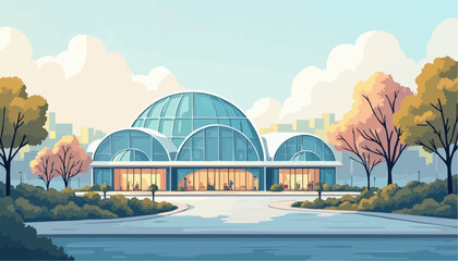 Fototapeta premium Modern Building with Dome Roof and Glass Facade