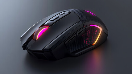 Sleek black gaming mouse with illuminated accents and professional design on dark background