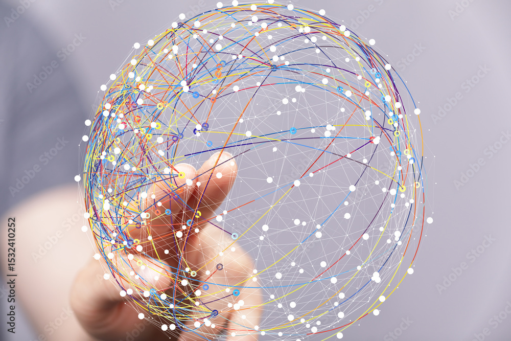 Fototapete Abstract image depicting a complex network of connections, symbolizing global communication and data flow.