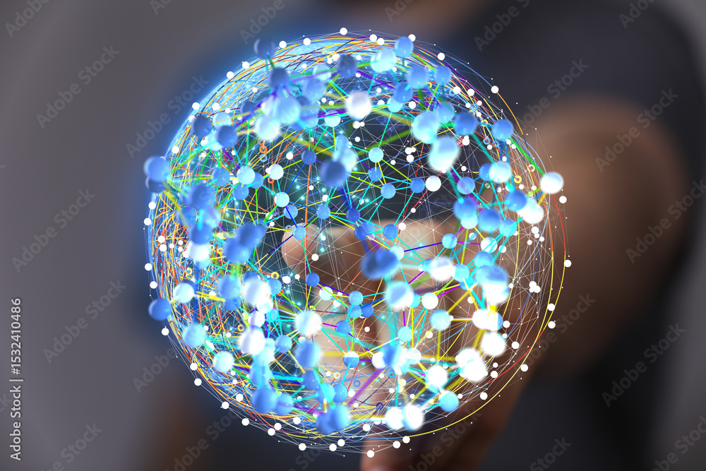 Poster Abstract image of a digital network sphere, representing global connectivity and data flow.