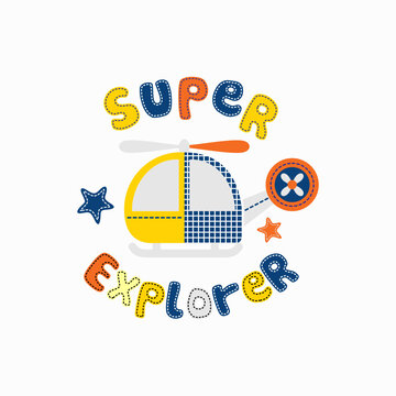 Super Explorer  hellicopter hand drawn illustration vector 