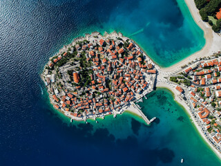 Primošten, Croatia – Aerial drone view of Stunning Coastal Town on the Adriatic Sea