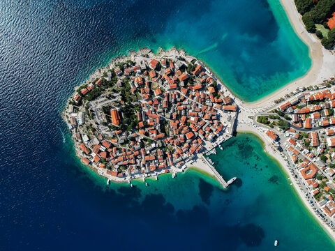 Primo&scaron;ten, Croatia &ndash; Aerial drone view of Stunning Coastal Town on the Adriatic Sea