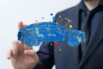 Futuristic car concept.  Digital model and innovative technology.