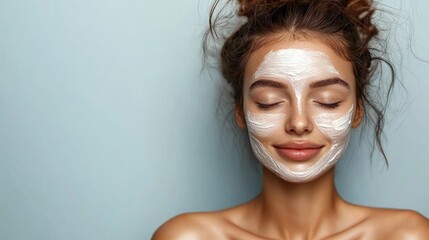 A woman with a mask on her face. Useful in articles about cosmetology and skin care.