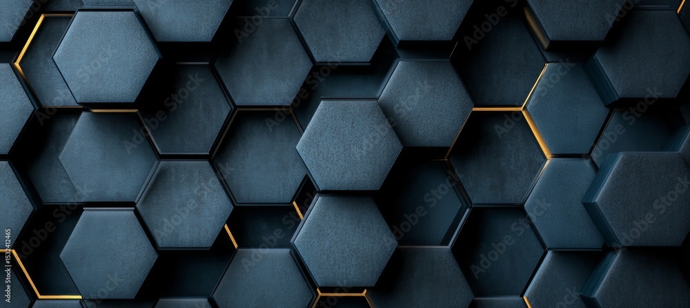 Poster futuristic abstract wallpaper with a complex blue geometric surface and overlapping hexagon patterns