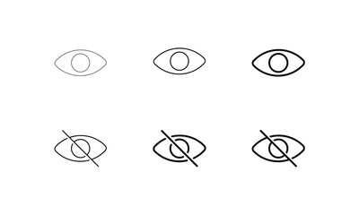 Eyeball Visibility Icon Set. These icons are ideal for user interface elements related to passwords, content viewing, privacy toggles, and accessibility settings.