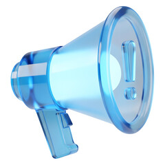 3D Render Blue Glass Megaphone Exclamation Mark Announcement