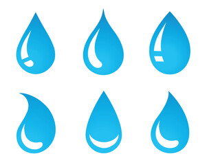 Blue water transparent drops set icons