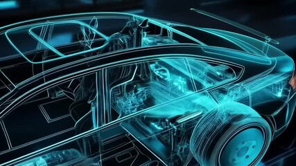 Blueprint of a Modern Electric Car:  A Digital 3D Hologram Representation - Powered by Adobe