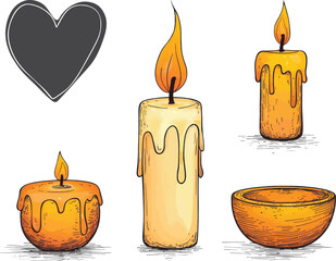 Candles Vector Illustration with Heart, Isolated on White Background.