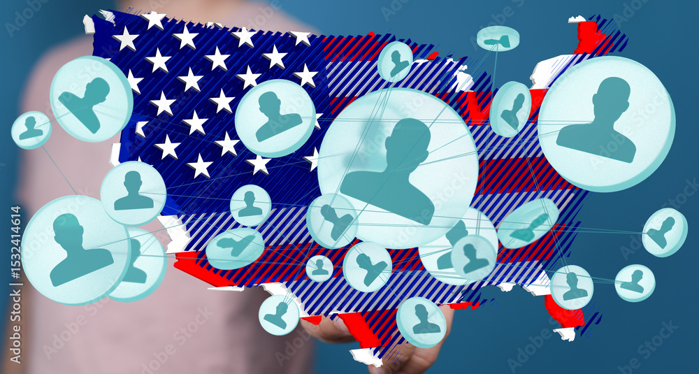 Aufkleber visual representation of social network connections across the united states. ideal for articles on 