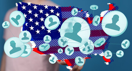 Fototapeta premium Visual representation of social network connections across the United States. Ideal for articles on networking, social media, or US demographics.