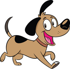 A cheerful cartoon-style dog running with excitement