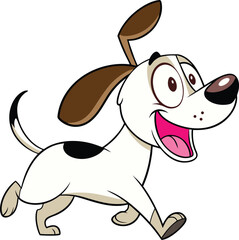 A cheerful cartoon-style dog running with excitement