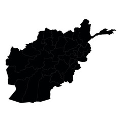 Silhouette map of Afghanistan highlighting its regional boundaries in a bold black minimalist design for educational use