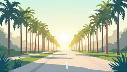 Palm Tree Road Sunny Sky