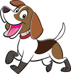 A happy cartoon-style Beagle dog running playfully with its tongue out and ears flapping