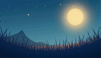 Moon over Mountain at Night