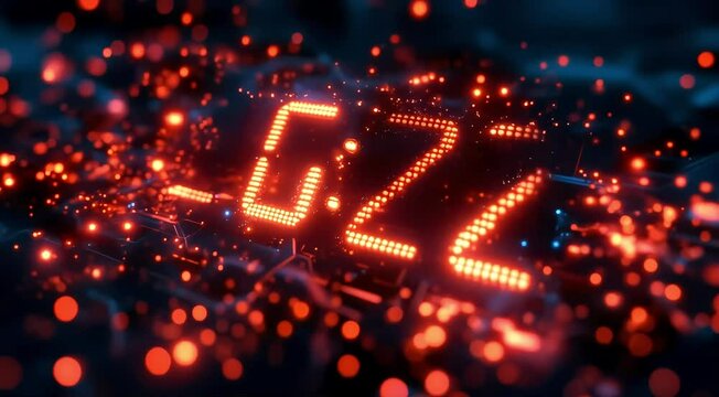 A digital clock made of glowing particles ticking in synchronized pulses, leaving traces of light behind