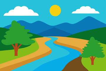 Obraz premium Serene Mountain River Landscape A Picturesque View of Nature's Beauty