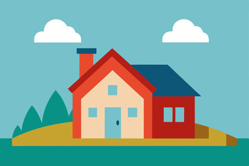 Fototapeta premium Charming Suburban House Illustration Cozy Home Design in a Peaceful Landscape