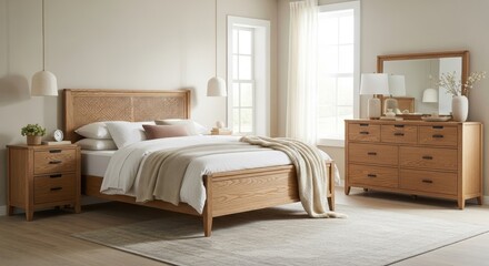 Modern Oak Bedroom Furniture Set Elegant Design for a Tranquil Space