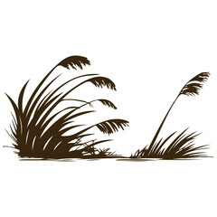 Silhouette of Reeds in the Wind, floral corner vector, floral art, flower template, flower brushes vector