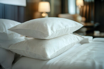 Fluffing Pillows in the Linens in an Elegant Hotel Suite