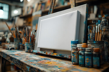 Creative Workspace with Art Canvas