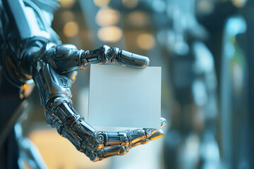 Robotic Hands Gently Holding a Small White Note
